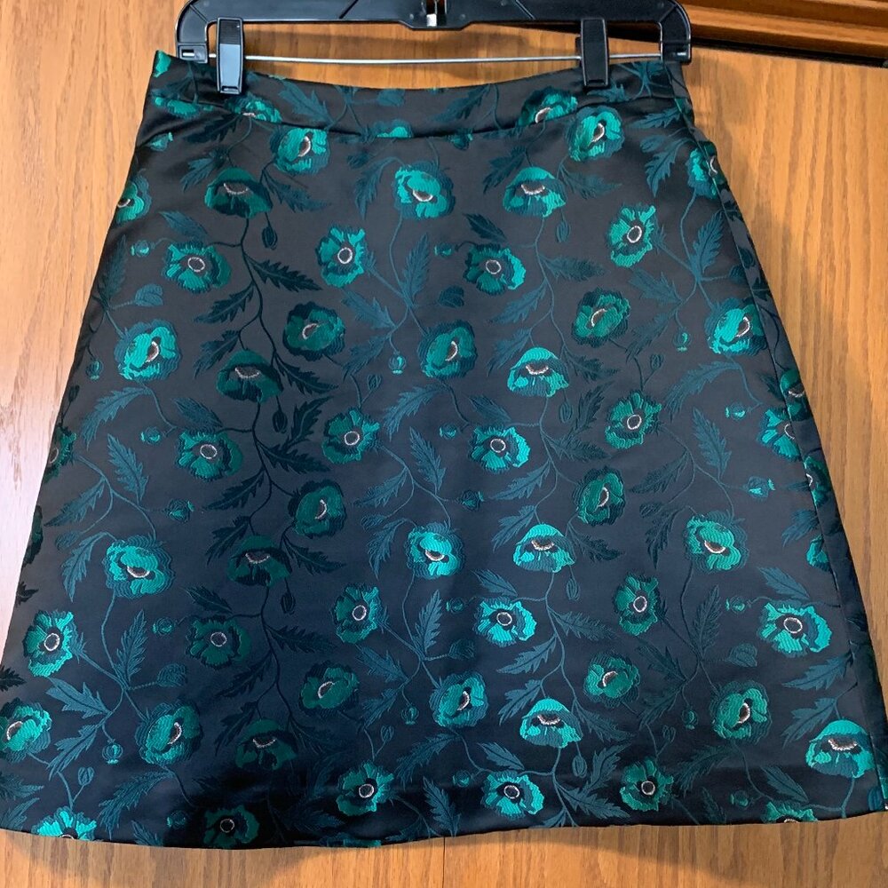 NWT J Crew Green and Black Embroidered Skirt Size 4